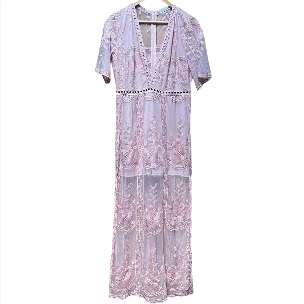 ELETER Mauve Pink Romper Lace Maxi Dress Size XL